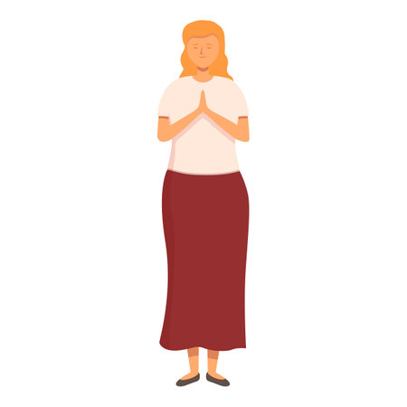 Woman praying at home icon cartoon vector. Long red skirt. Belief in loveのイラスト素材