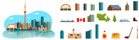 Toronto icons set cartoon vector. Skyline street. Downtown travelのイラスト素材