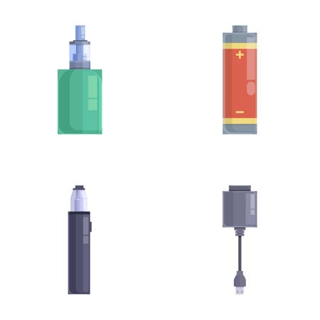 E cigarette icons set cartoon vector. Electronic cigarette accessory. Alternative smokingのイラスト素材