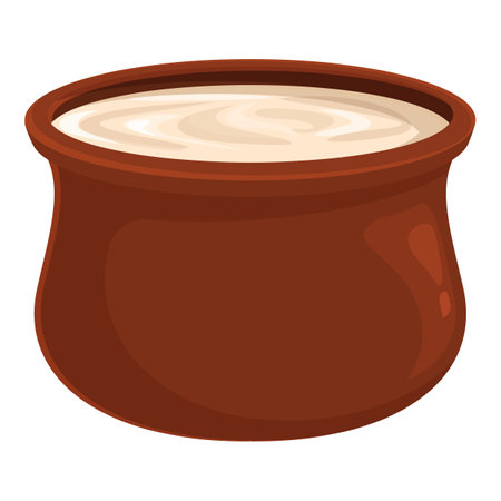 Illustration of a brown clay pot filled with a creamy, swirltopped mixtureのイラスト素材