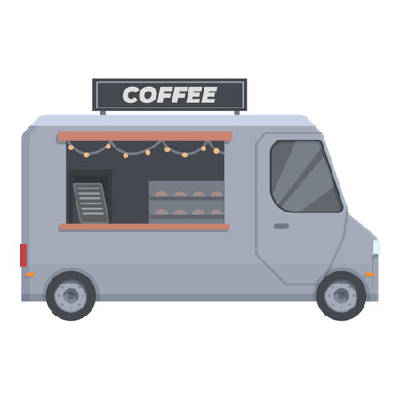 Flat design vector of a cozy coffee truck ready to serve espresso on the goのイラスト素材