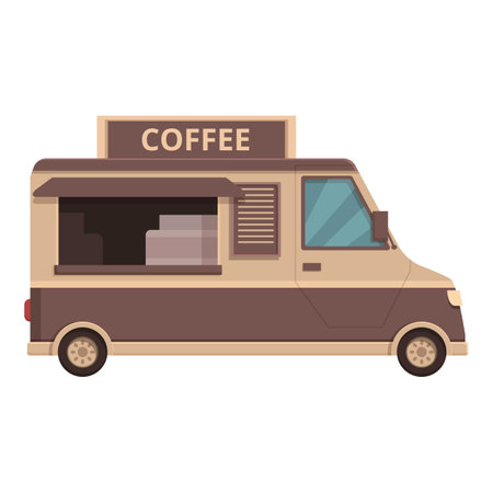 Cartoon illustration of a classic beige coffee food truck with a serving windowのイラスト素材