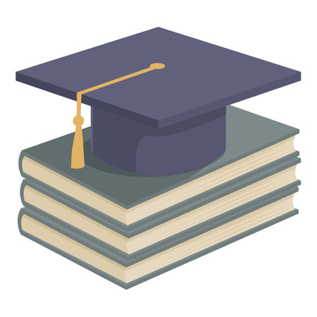 Isometric illustration of a graduation cap placed on a pile of hardcover booksのイラスト素材