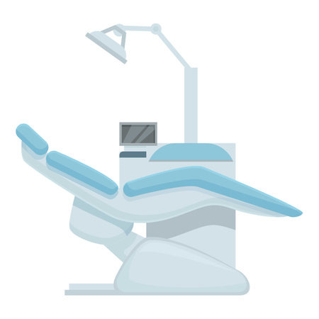 Flat design vector of a professional dental chair with an overhead light and monitorのイラスト素材