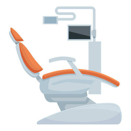 Contemporary vector illustration of a modern dental chair equipment in a clean and simple flat design, perfect for dental clinic and dentist officeのイラスト素材