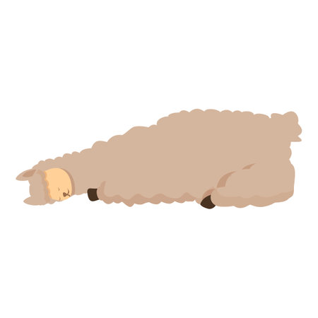 Cute cartoon sheep sleeping peacefully in a tranquil countryside farm illustration. Perfect for bedtime and relaxation themesのイラスト素材