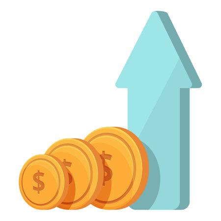 Vector of golden coins with an upward arrow symbolizing economic growth or profit increaseのイラスト素材
