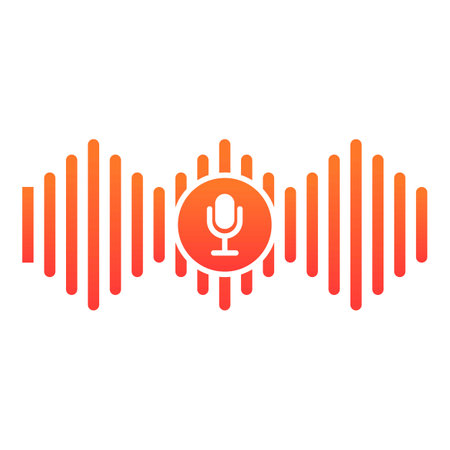 Vibrant orange gradient podcast logo with microphone and sound wave designのイラスト素材
