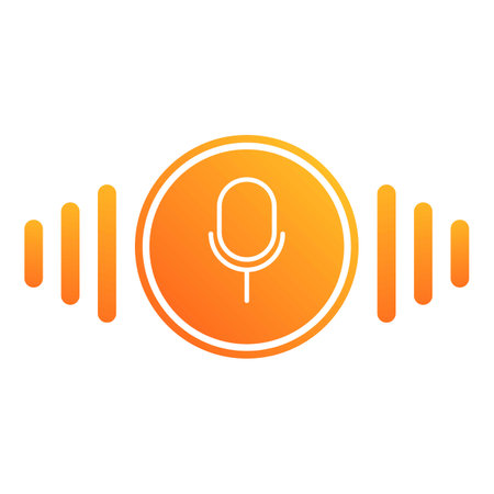 Bright orange icon of a microphone with sound waves, perfect for podcast or audio themesのイラスト素材