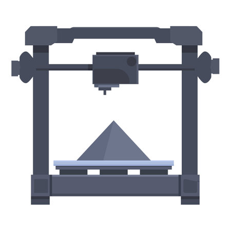 Flat design icon of a 3d printer printing a pyramid, isolated on a white backgroundのイラスト素材