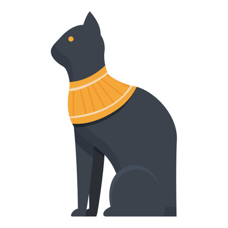Vector illustration of a stylish black cat wearing a chic yellow collar, side viewのイラスト素材