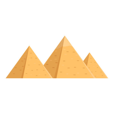 Vector graphic of three stylized desert pyramids in warm tones, isolated on white backgroundのイラスト素材