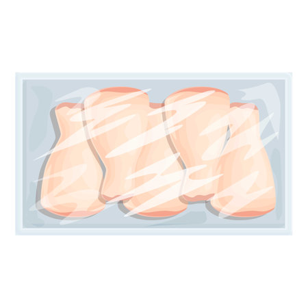 Vector illustration of fresh chicken breasts in transparent plastic packagingのイラスト素材