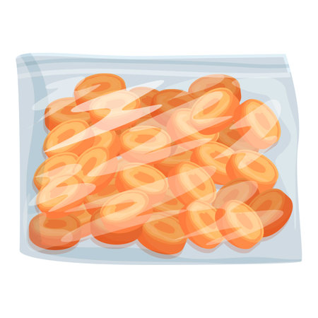 Vector graphic of a transparent plastic bag filled with golden pretzel snacksのイラスト素材