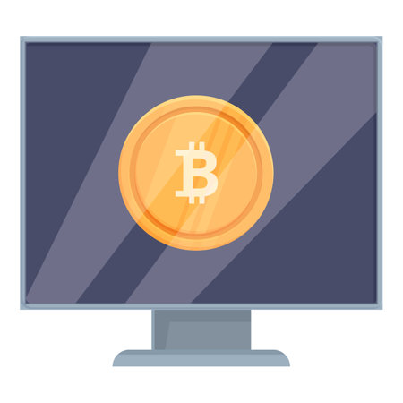 Illustration of a golden bitcoin symbol displayed on a modern computer screenのイラスト素材