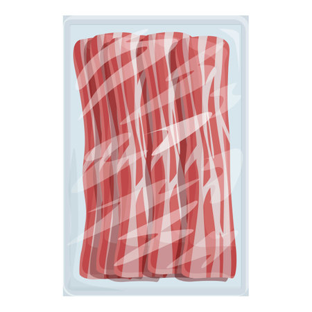 Vacuumsealed raw bacon strips packaged in transparent plastic for convenient storage and preservation. Ideal for breakfast and available at your local grocery store for added convenienceのイラスト素材