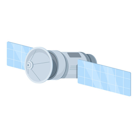 Vector graphic of a stylized satellite with solar panels, isolated on a white backdropのイラスト素材