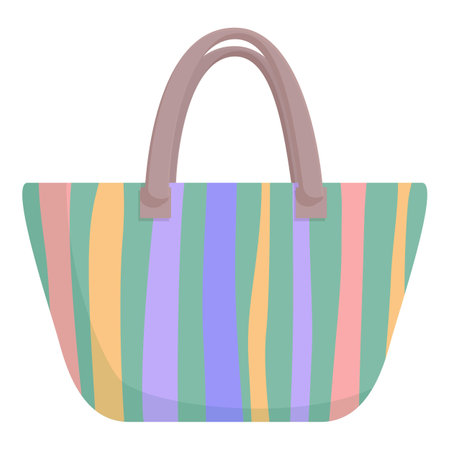 Flat design illustration of a tote bag with a vibrant multicolored striped patternのイラスト素材