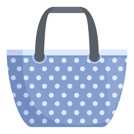 Vector graphic of a blue and white polka dot patterned tote bag ideal for summer accessory themesのイラスト素材
