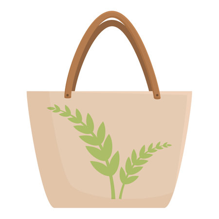 Illustration of a beige canvas tote bag with a green wheat stalk designのイラスト素材