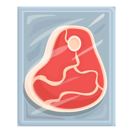Vector illustration of a raw cartoon steak in a plastic tray, resembling supermarket packagingのイラスト素材