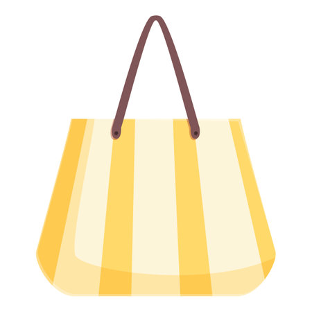 Vector illustration of a stylish yellow and white striped tote bag with brown handlesのイラスト素材