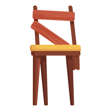 Colorful digital illustration of a wooden chair with a yellow cushion, isolated on whiteのイラスト素材