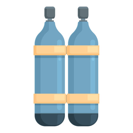 Simple vector graphic depicting two blue plastic bottles with labels, isolated on a white backgroundのイラスト素材
