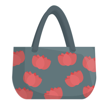 Modern tote bag with stylish red floral pattern, perfect for fashion and shopping themesのイラスト素材