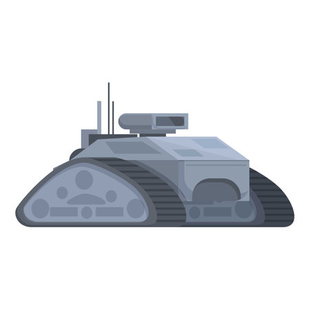 Vector cartoon illustration of a military tank icon on a white background, depicting an armored vehicle used in warfare and defense by the armyのイラスト素材