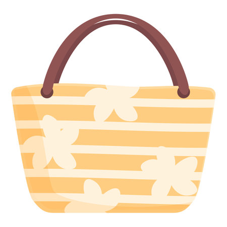 Vector illustration of a yellow and white striped beach bag with floral patternのイラスト素材