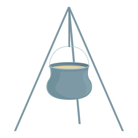Vector illustration of a tripod cooking pot for campfire meals, isolated on white backgroundのイラスト素材