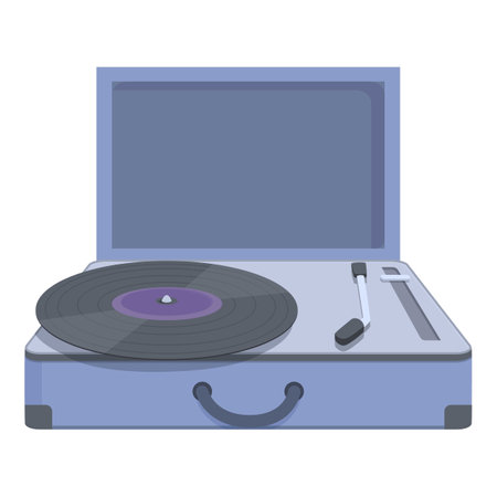 Detailed drawing of a classic portable turntable with a vinyl recordのイラスト素材