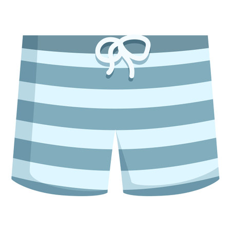Illustration of trendy mens striped swim shorts for summer beachwear and swimming activities with a nautical pattern in blue and white, perfect for vacation leisure and poolside relaxationのイラスト素材