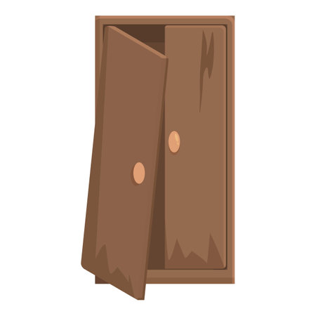 Modern cartoon wooden wardrobe illustration with open brown doors. Vector graphic of minimalist furniture for bedroom interior designのイラスト素材