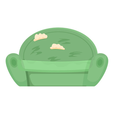 Illustration of a cute, modern, minimalist, and stylish cartoon green sofa with vibrant colors, comfortable cushions, and a cozy design, perfect for interior home decor and living room furnitureのイラスト素材