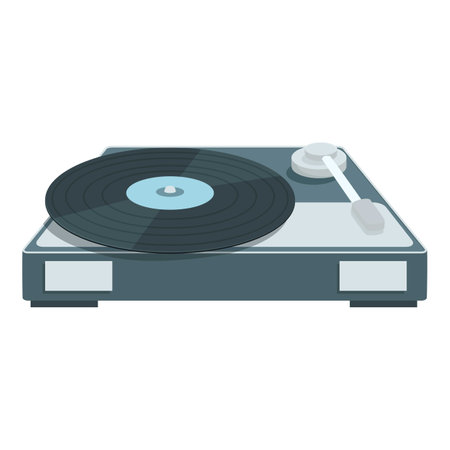 Vintage turntable illustration with retro vinyl record player. Music. And cool. Nostalgic. Classic. Analog design in isolated vector flat style. Ideal for dj. Entertainment. And vintage sound graphicのイラスト素材
