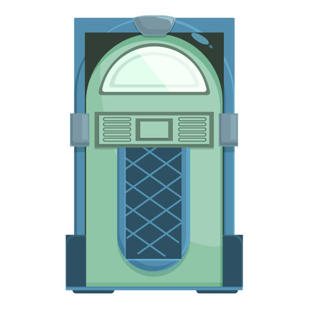 Detailed and vibrant vintage jukebox cartoon illustration with retro 1950s rock and roll music theme, colorful nostalgia, and classic entertainmentのイラスト素材