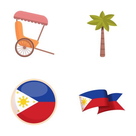 Philippines icons set cartoon vector. Philippine flag and landmark. Island stateのイラスト素材
