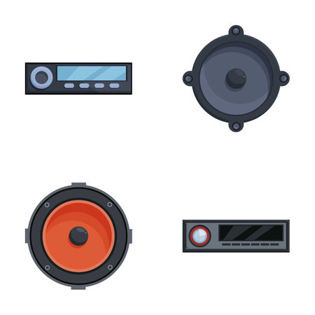 Collection of modern speakers and sound system components in flat designのイラスト素材