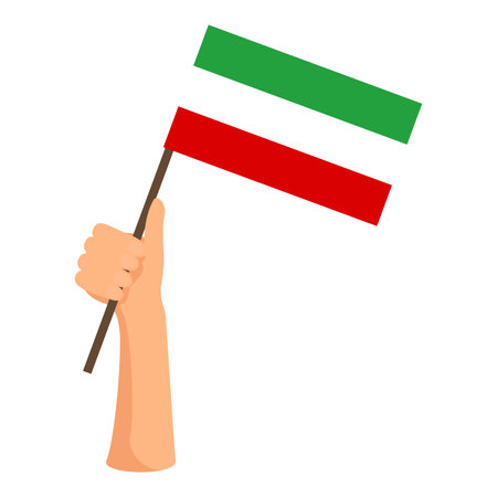 Graphic of a hand with red and green signal flags isolated on a white backdropのイラスト素材