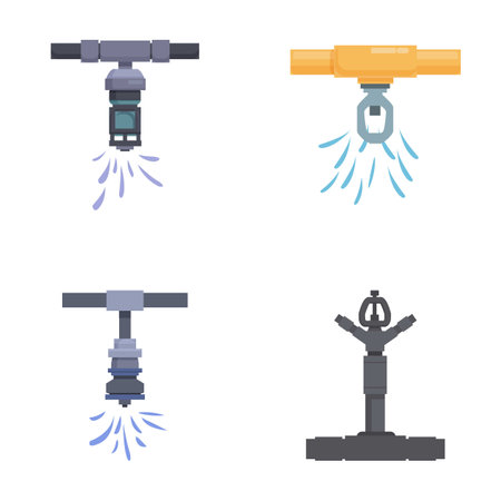 Collection of four stylized satellite icons in a flat design, isolated on a white backdropのイラスト素材