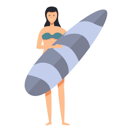 Illustration of a smiling young woman in swimwear, holding a surfboardのイラスト素材