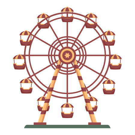 Colorful vector illustration of a fun fair ferris wheel on a clear dayのイラスト素材