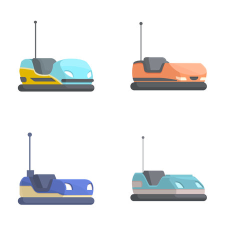 Illustration of colorful cartoon bumper cars, perfect for funfair and amusement park themesのイラスト素材