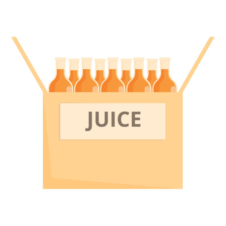 Illustration of a carton with multiple bottles of orange juice, isolated on whiteのイラスト素材