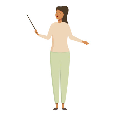 Illustration of a cheerful woman presenting with a pointer stickのイラスト素材