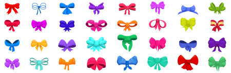 Bowknots icons set vector. A row of colorful bows with different colors and patterns. The bows are...
