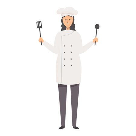 Vector illustration of a chef in uniform with a spatula and ladle, perfect for culinary themesのイラスト素材