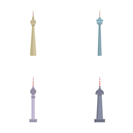 Collection of four minimalist style iconographic communication towers on a light backgroundのイラスト素材